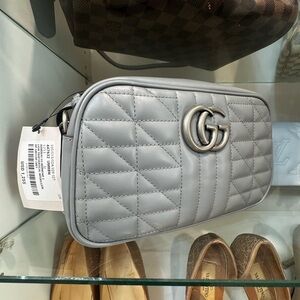 Gucci Gray Quilted GG Marmont Crossbody Bag